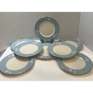 FLINTRIDGE china MISTY LEAF 8 1/2” Salad Dessert Plates Strata Blue Set Of 8